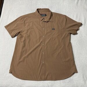 Burlebo Mens 2XL Button Down Shirt Beige Stretch Short Sleeve *FLAW